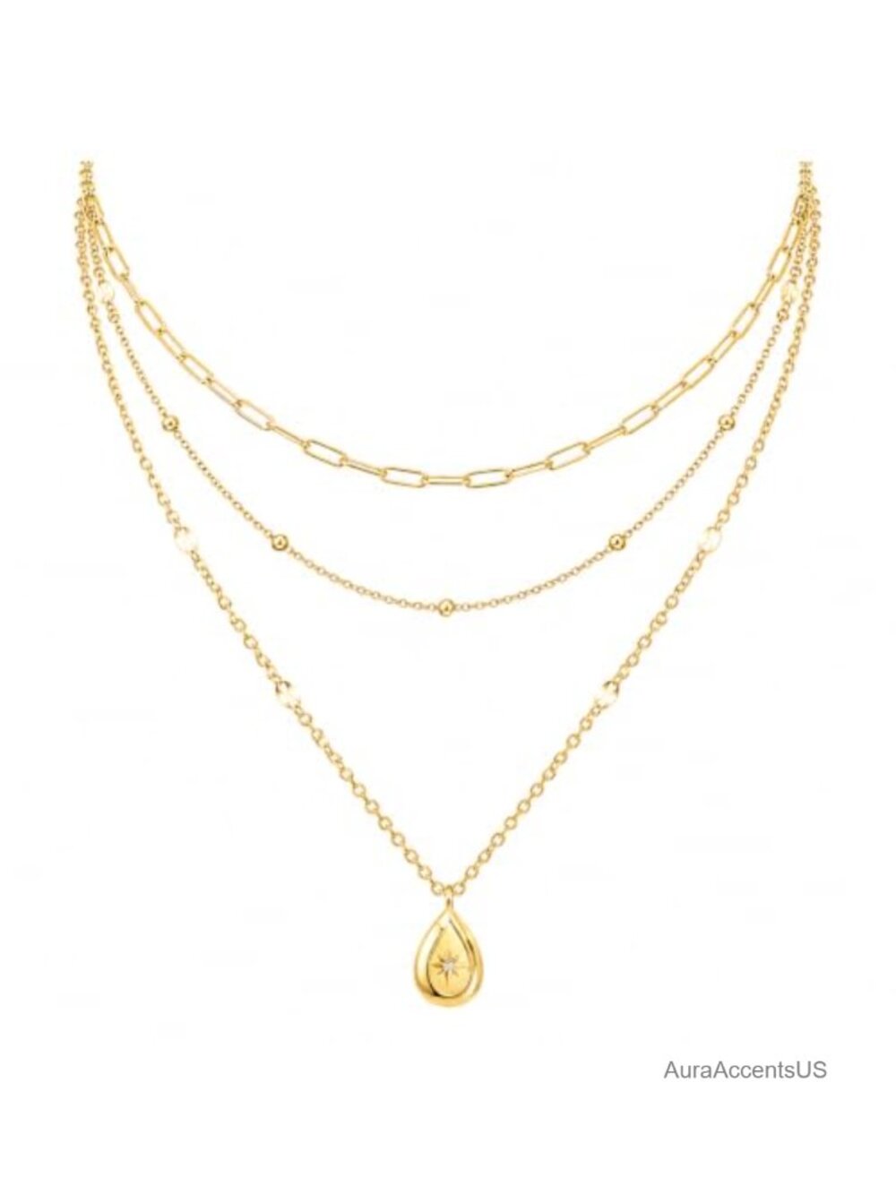 14K Gold Plated Layered Necklace Set Paperclip Snake Chain Dainty Coin Cross